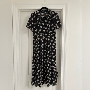 Roolee black midi dress with white flowers size M